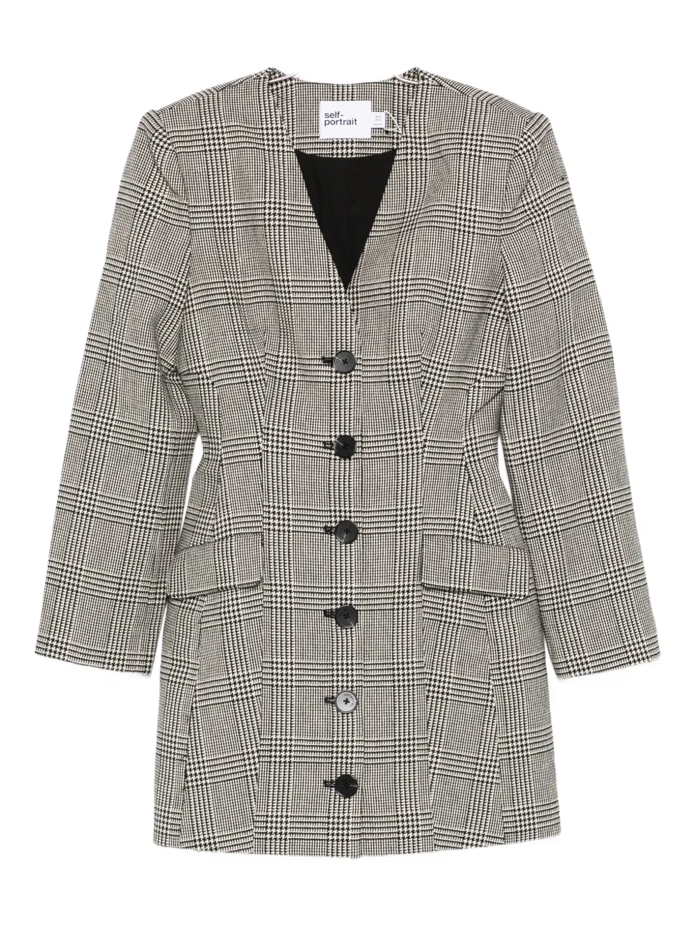 Self-Portrait check button mini dress - Nero