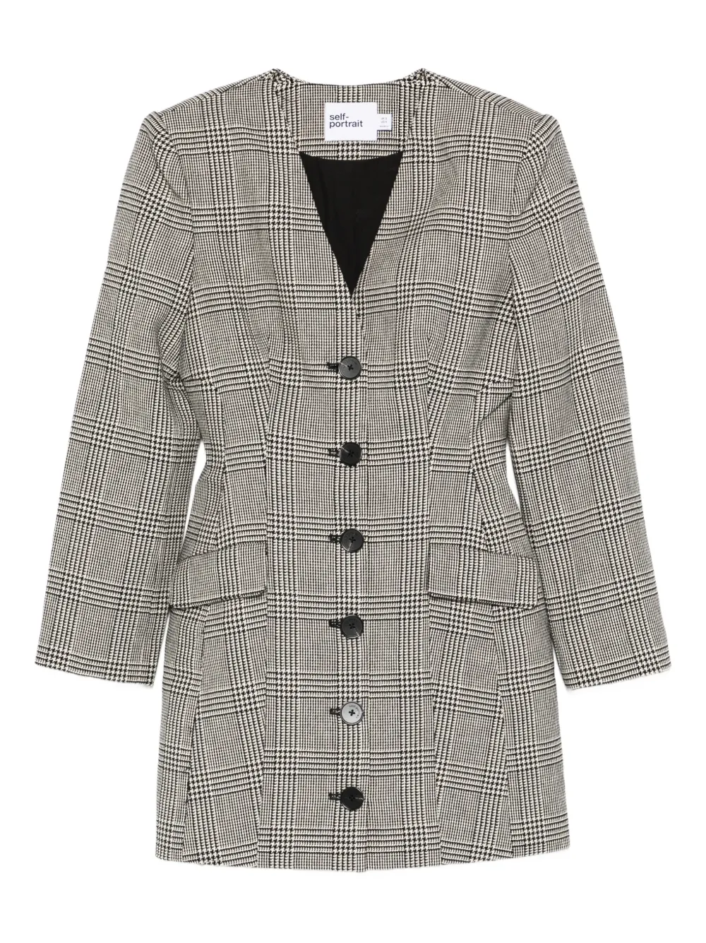 Self-Portrait check button mini dress - Nero