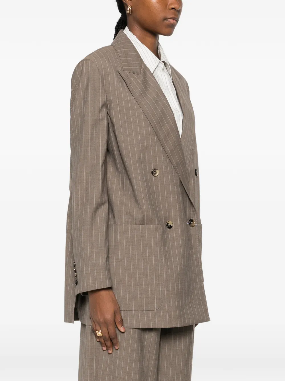  Max Mara Acciaio Pinstripe Double-breasted Blazer - Brown 