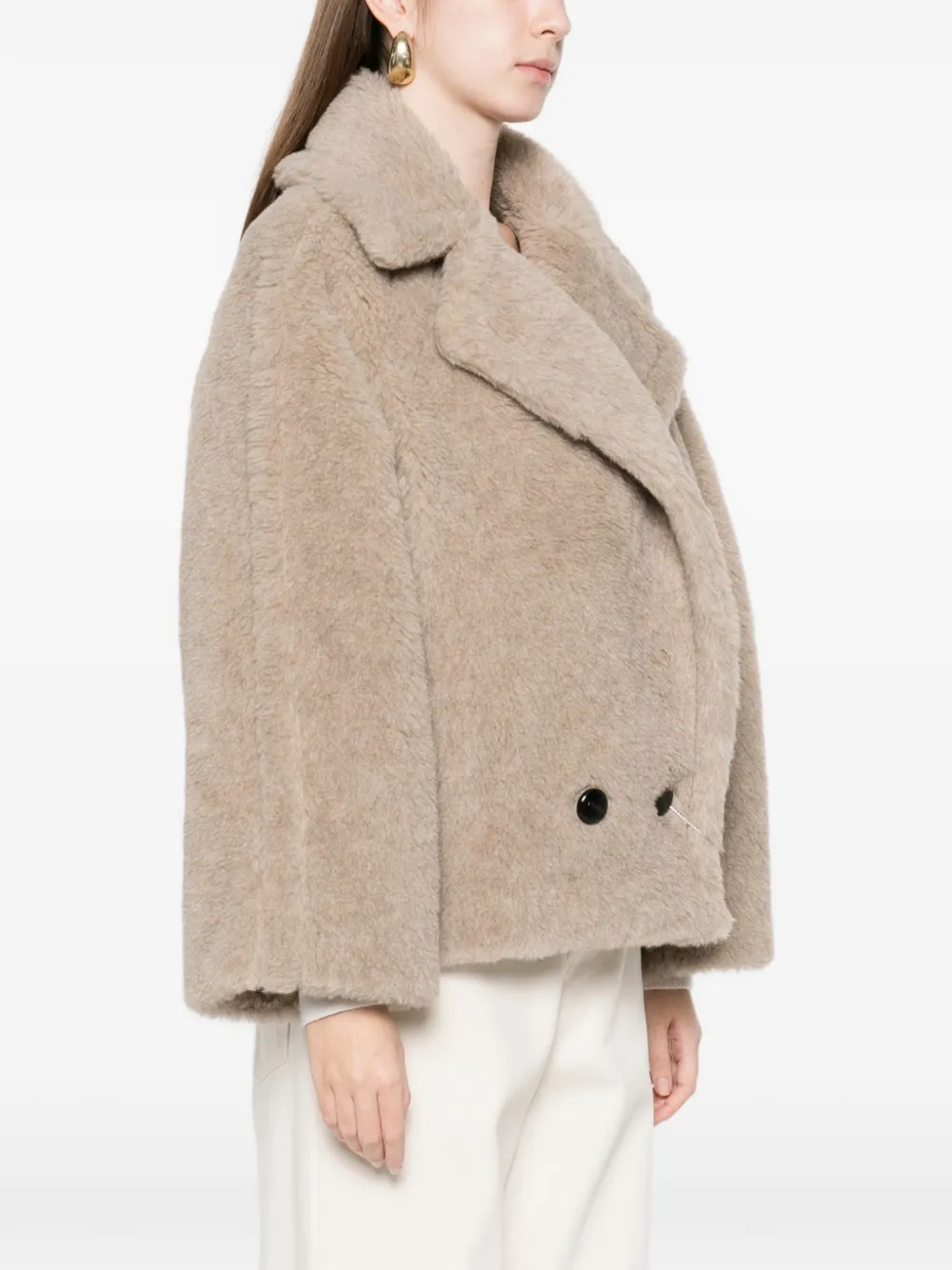 Max Mara Wide Lapel Double-breasted Short Coat In Brown