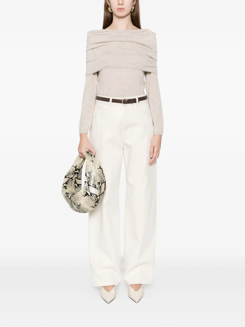 Max Mara Off-shoulder Coordinated Knitwear In Neutral
