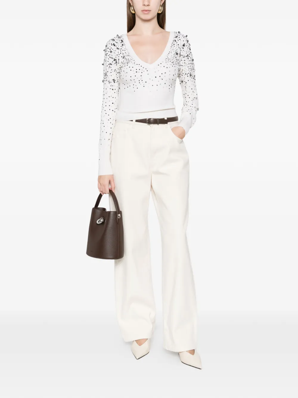  Max Mara Gang Sequin V-neck Knitwear - White 