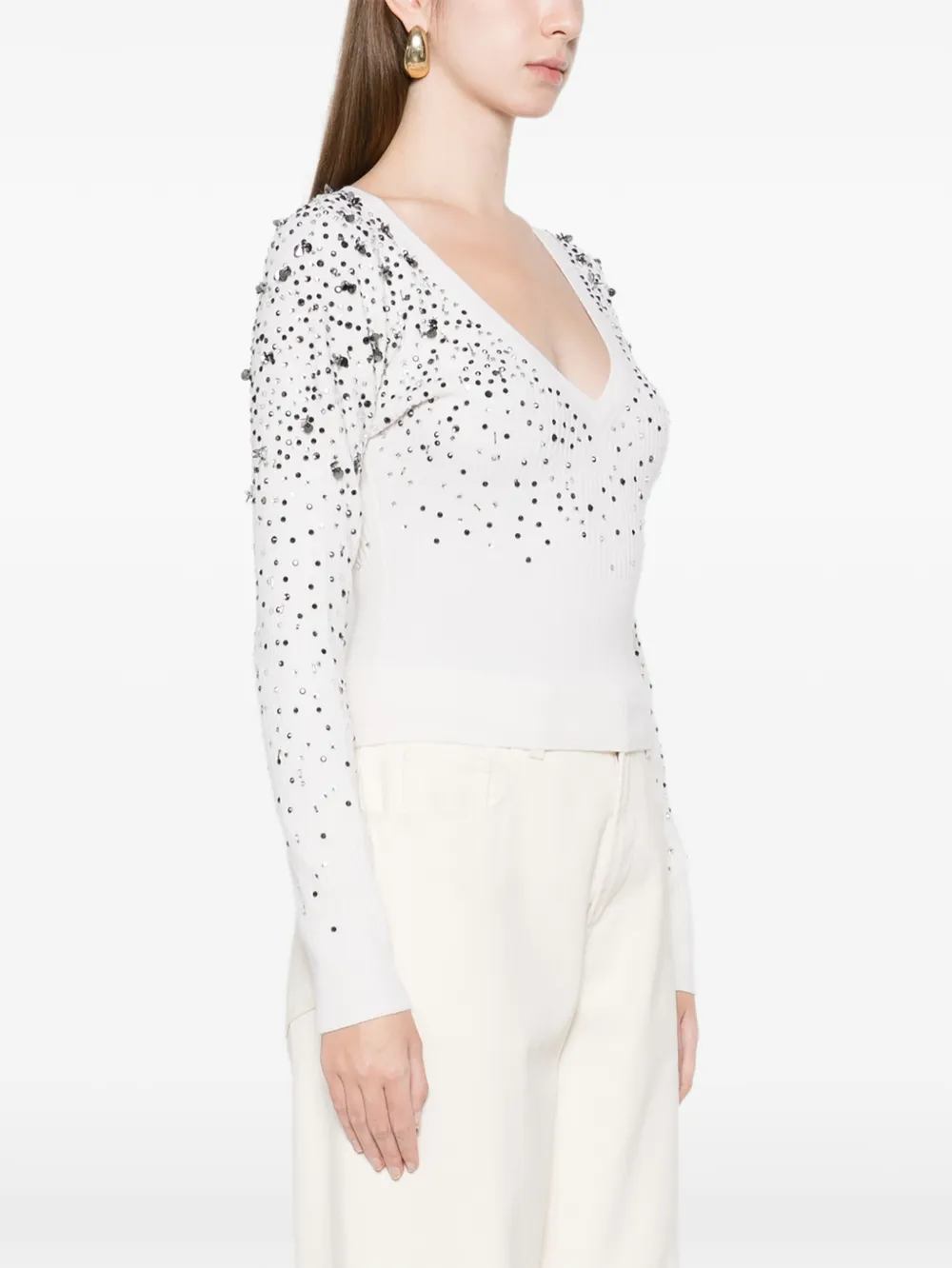  Max Mara Gang Sequin V-neck Knitwear - White 