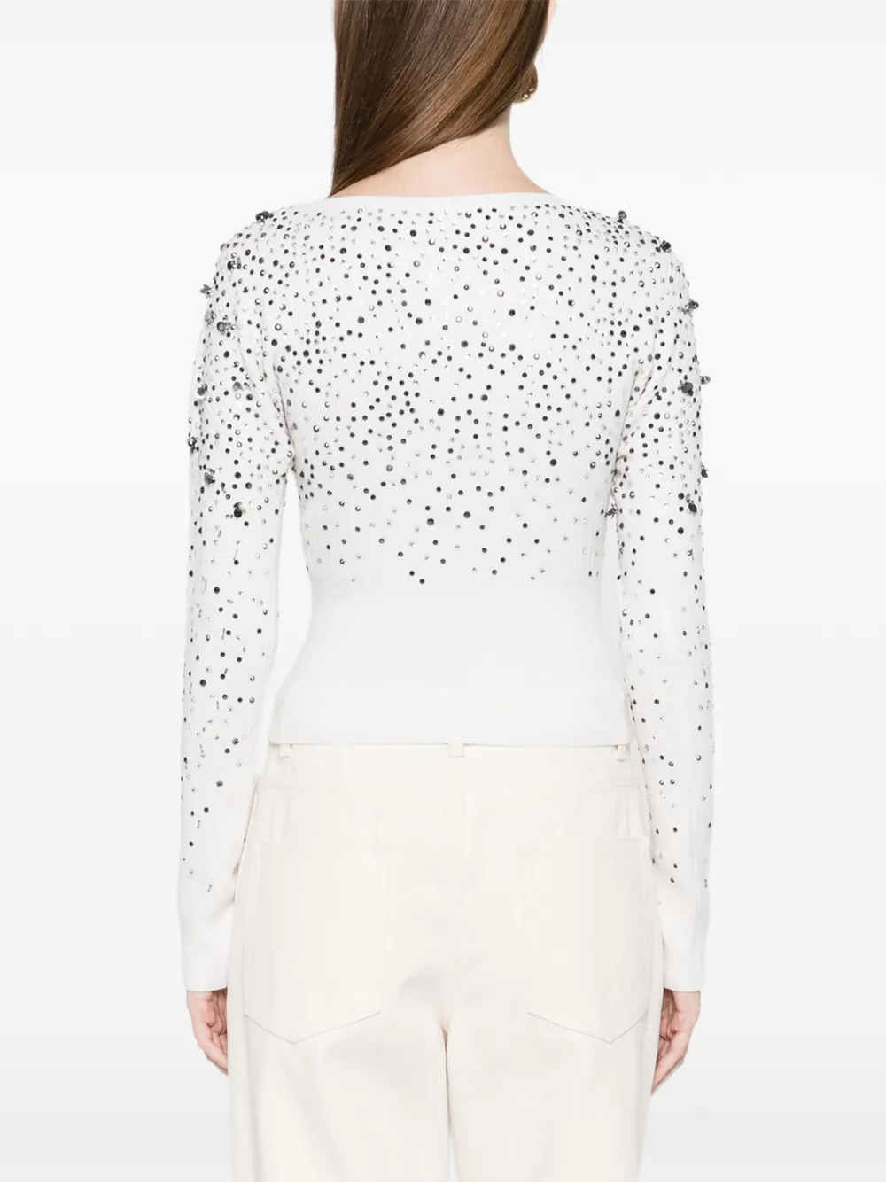Max Mara Gang gebreide trui met pailletten en V-hals Wit