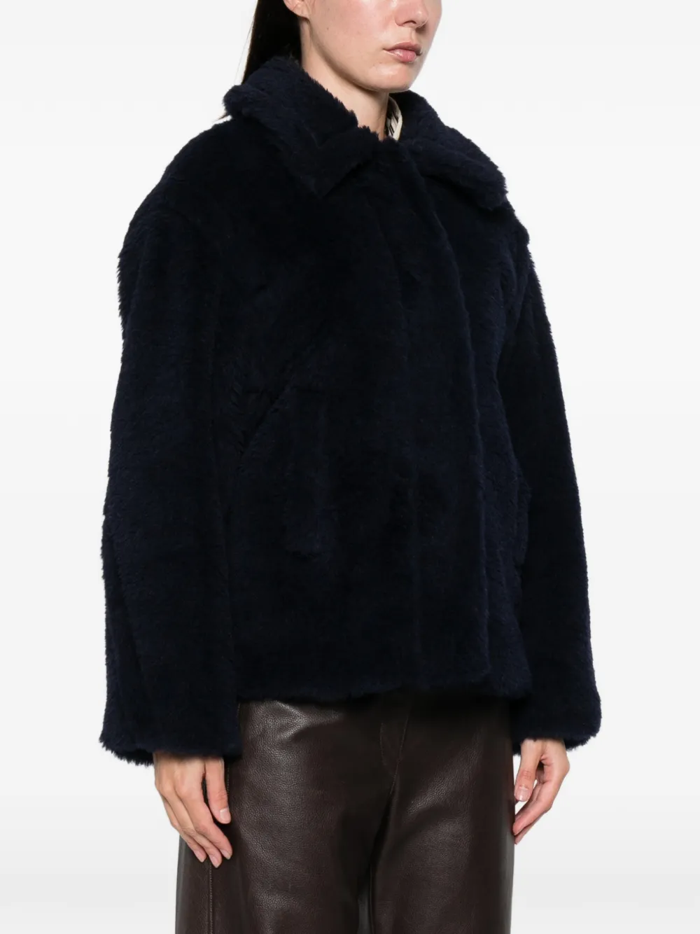 Max Mara Teddy-textured Jacket In Blue