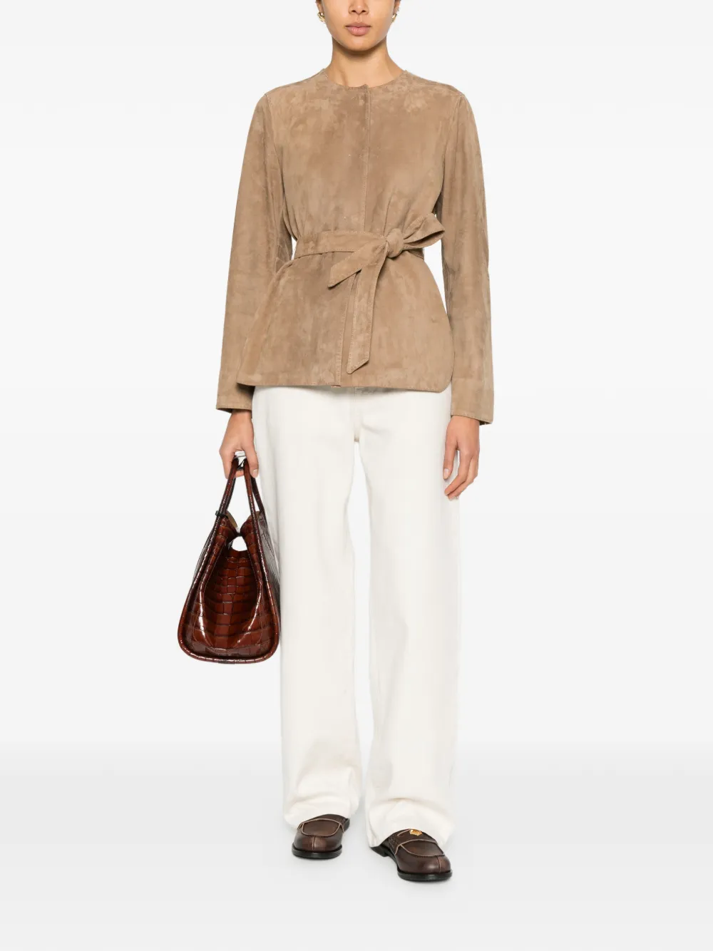  Max Mara Abito Belted Suede Jacket - Brown 
