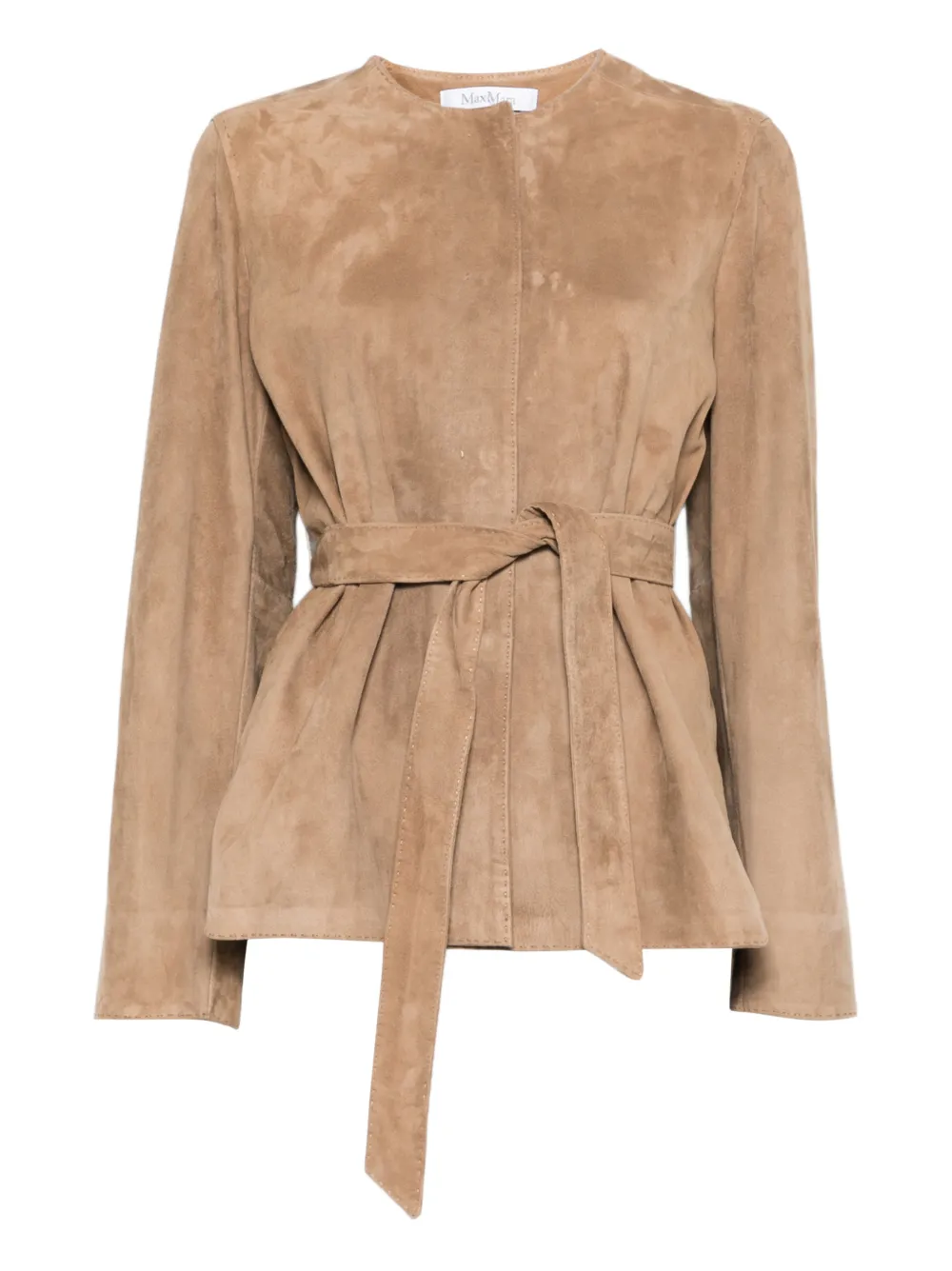 Max Mara Belted Suede Leather Jacket In Brown