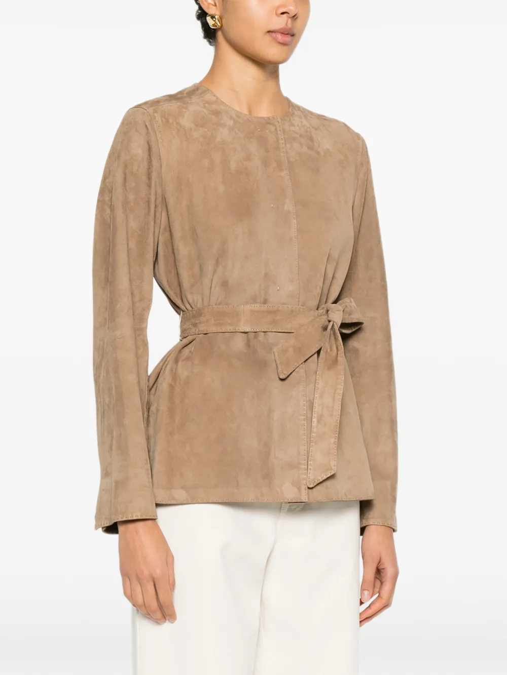  Max Mara Abito Belted Suede Jacket - Brown 