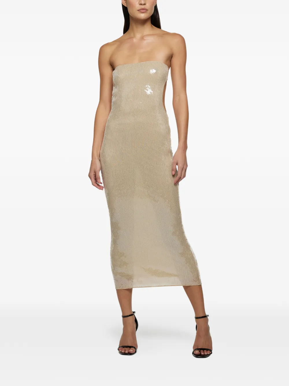 Oséree Marylin sequinned strapless midi dress - Beige
