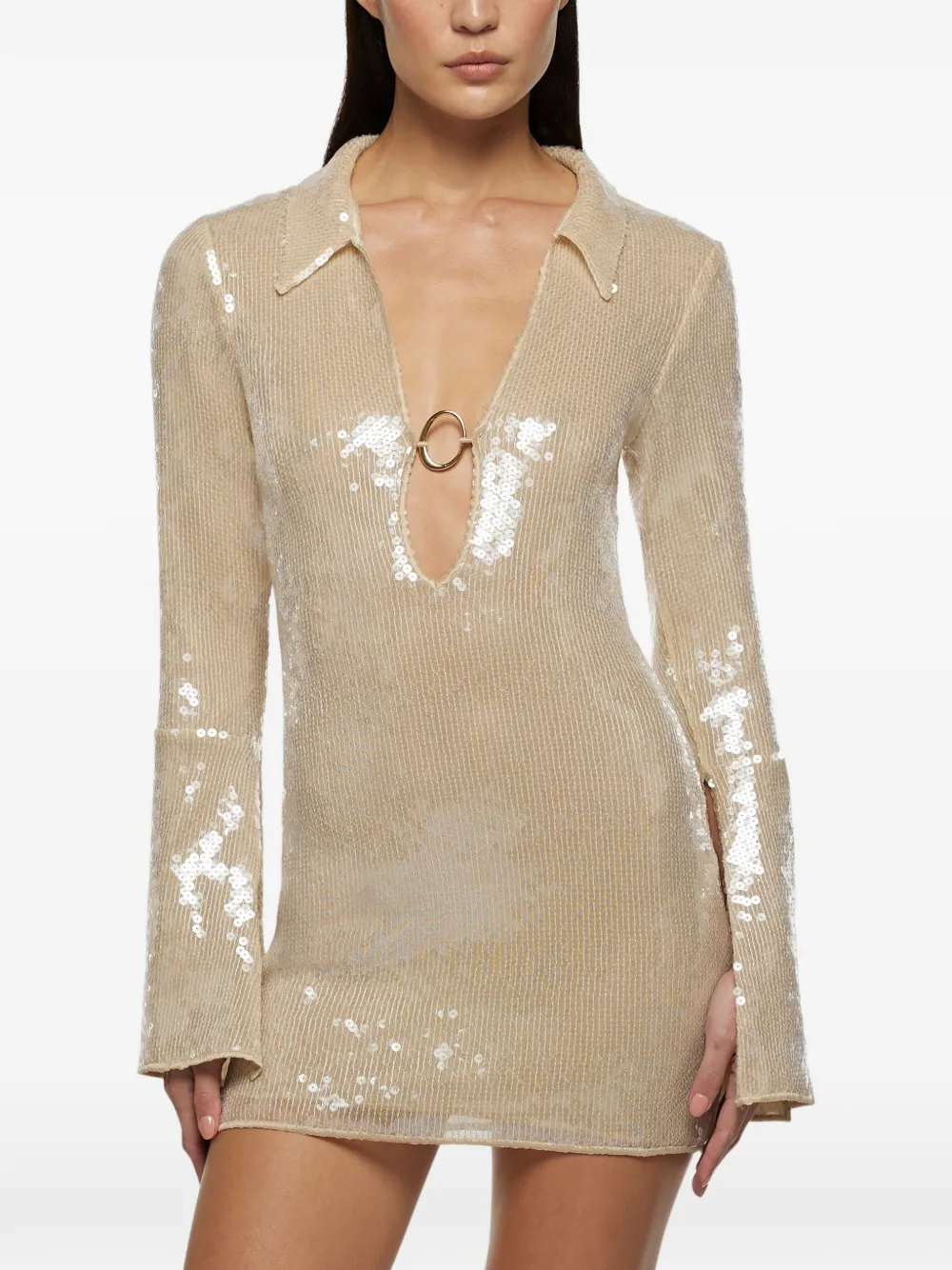 Os&eacute;ree Marylin mini-jurk met pailletten - Beige