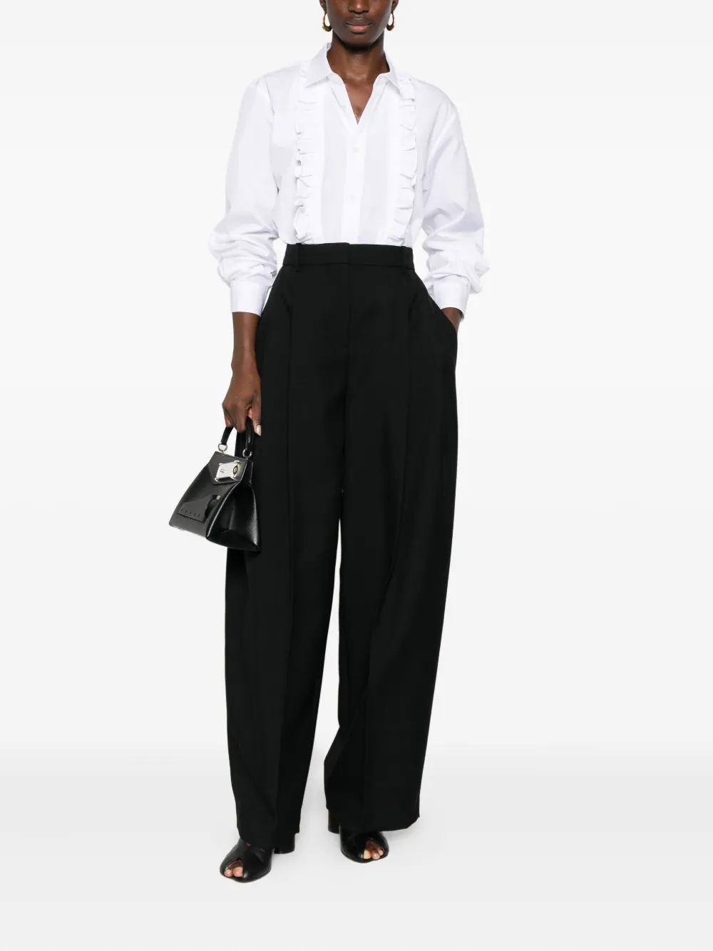Black Comme Des Garçons Ruffled-detail Shirt In White