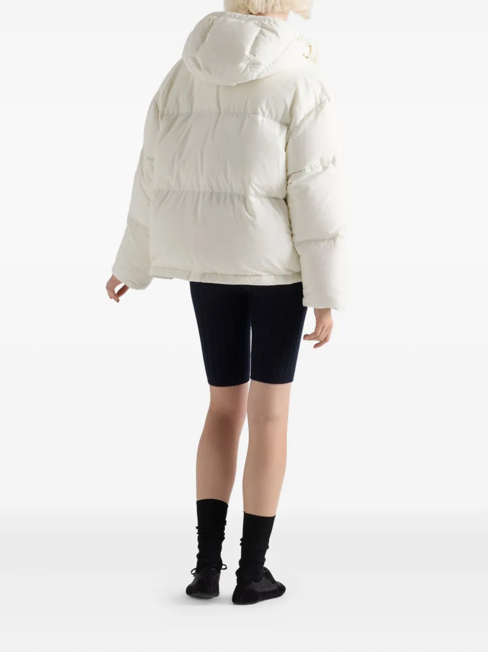 Prada Hooded Patch-pocket Down Jacket In White