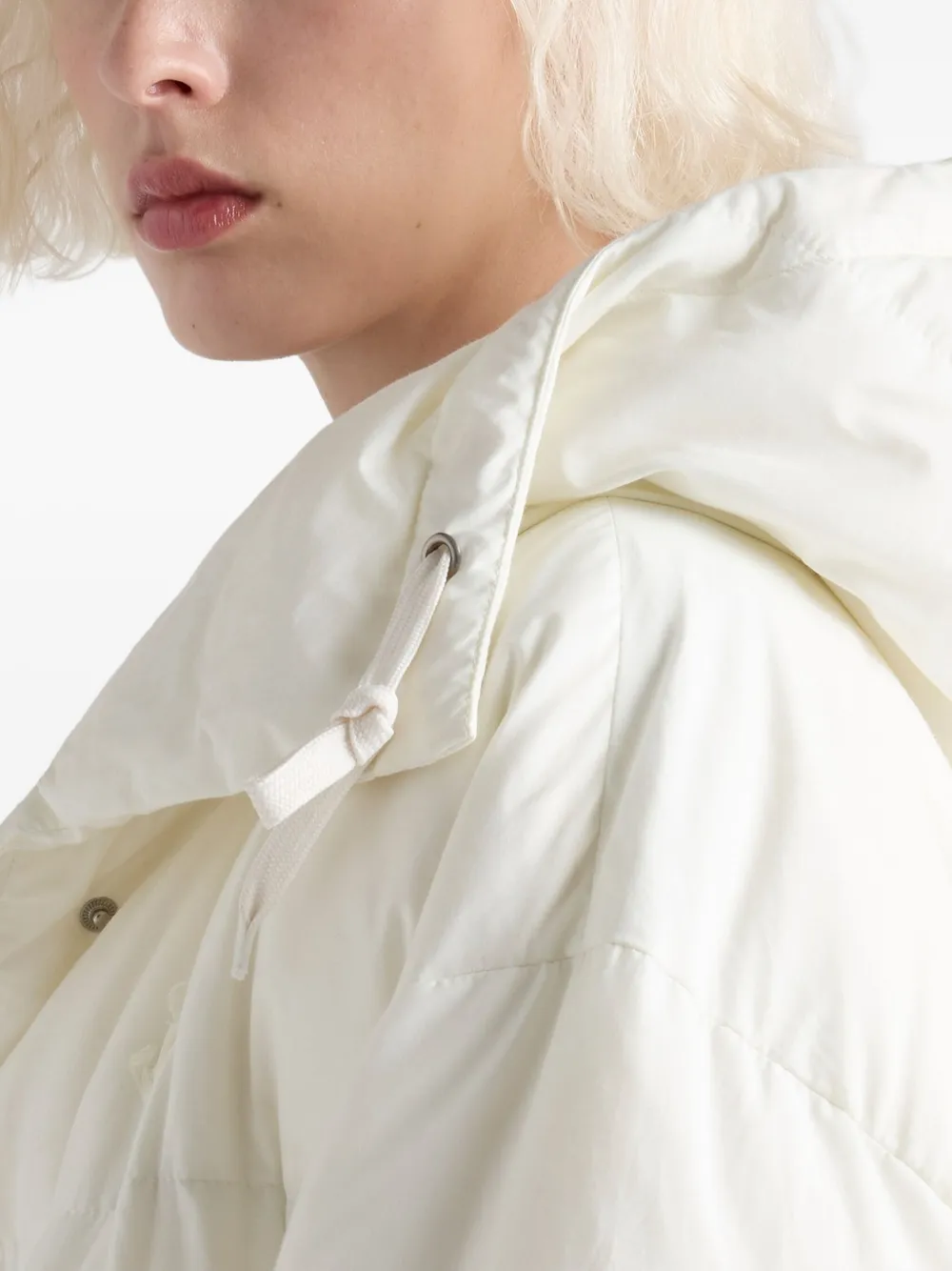 Prada Hooded Patch-pocket Down Jacket In White