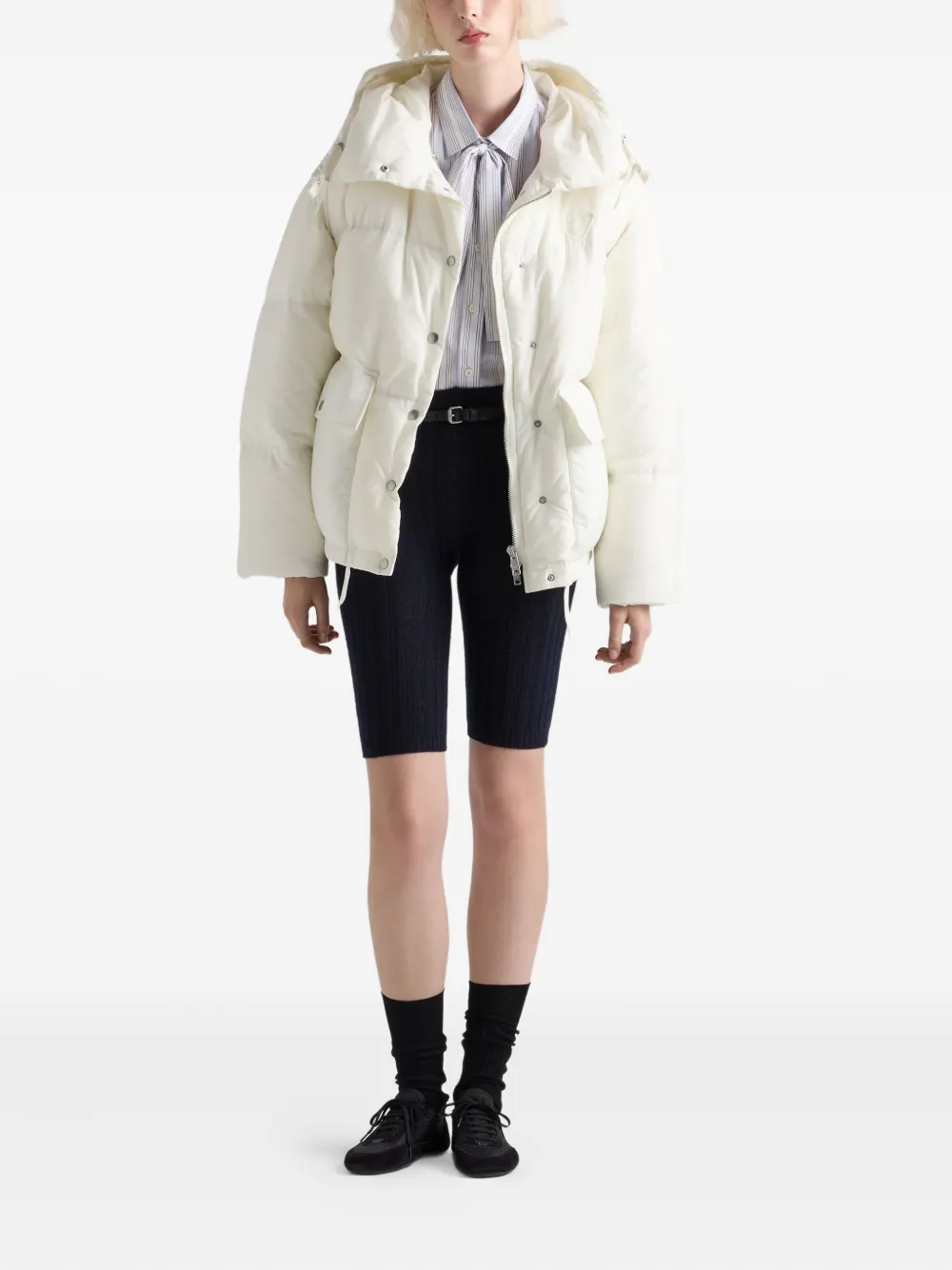 Prada Hooded Patch-pocket Down Jacket In White