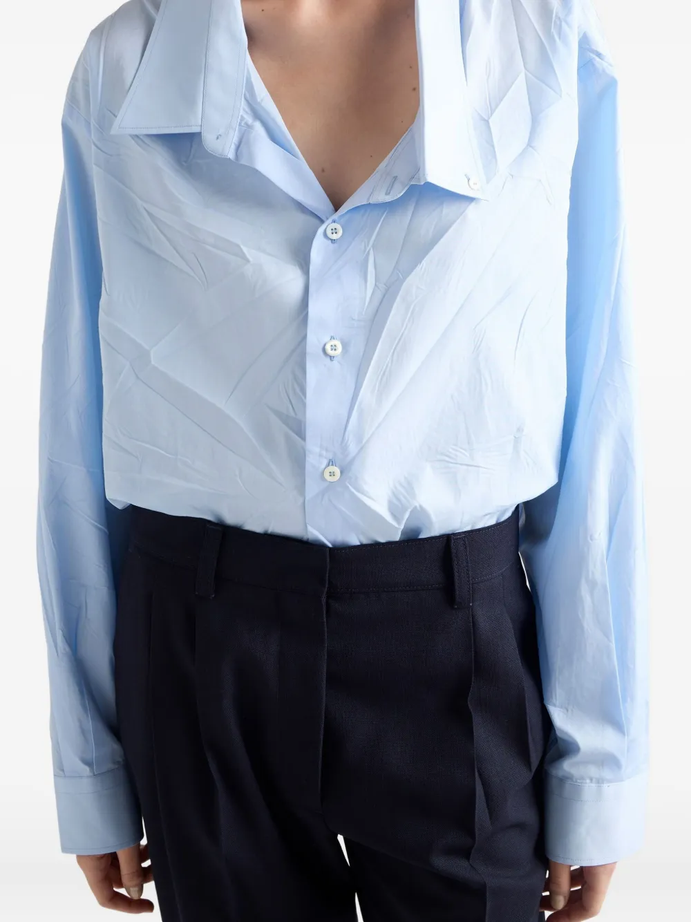 Prada Button Triangle-logo Shirt In Blue