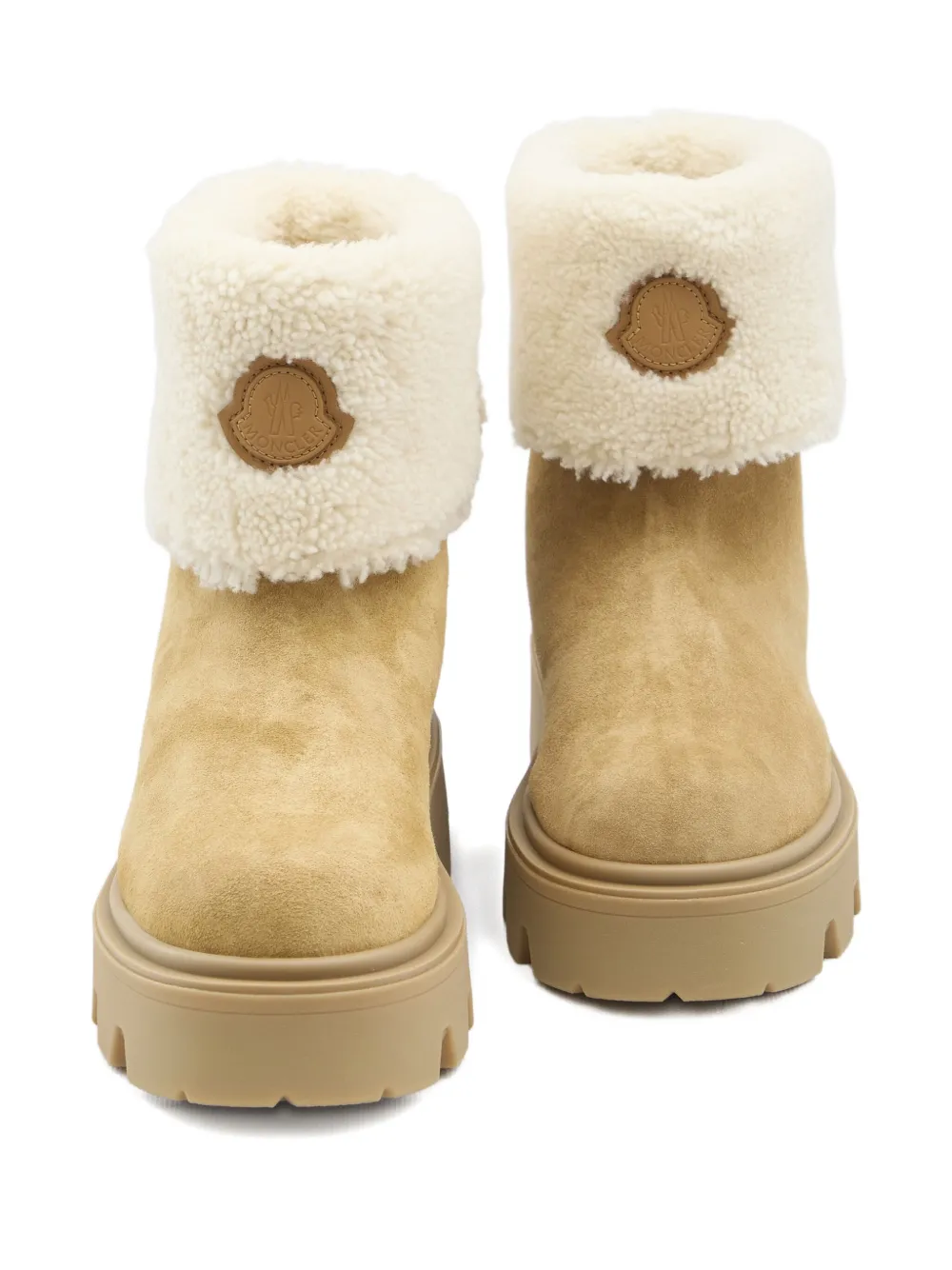 Moncler Aurea Shearling Logo Patch Boots In Burgundy