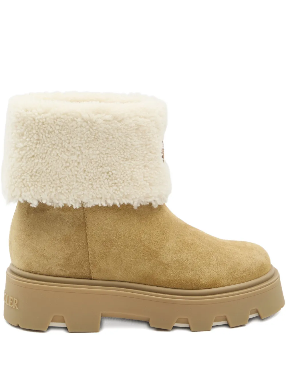 Moncler Aurea Shearling Logo Patch Boots In Burgundy