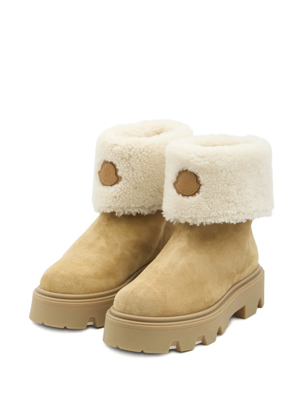 Moncler Aurea Shearling Logo Patch Boots In Burgundy
