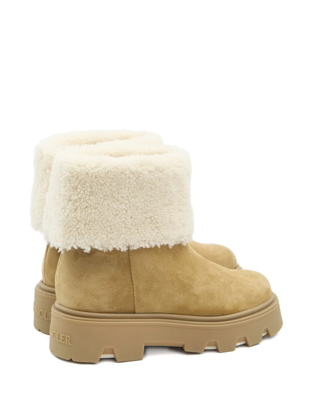 Moncler Aurea Shearling Logo Patch Boots In Burgundy
