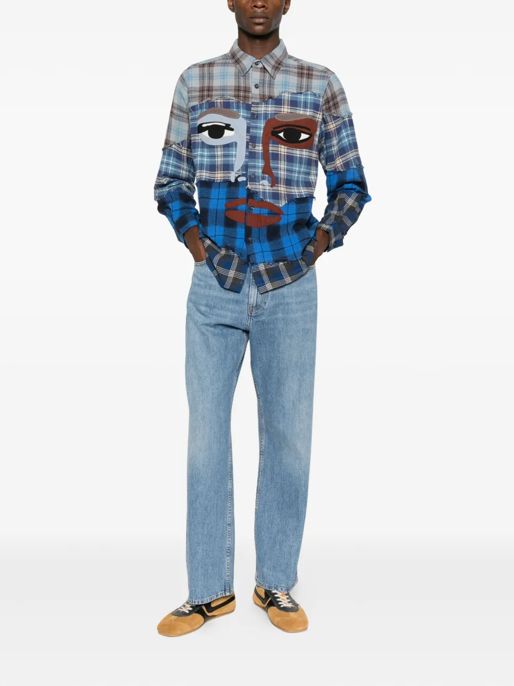 KidSuper face-appliqué patchwork shirt - Blauw