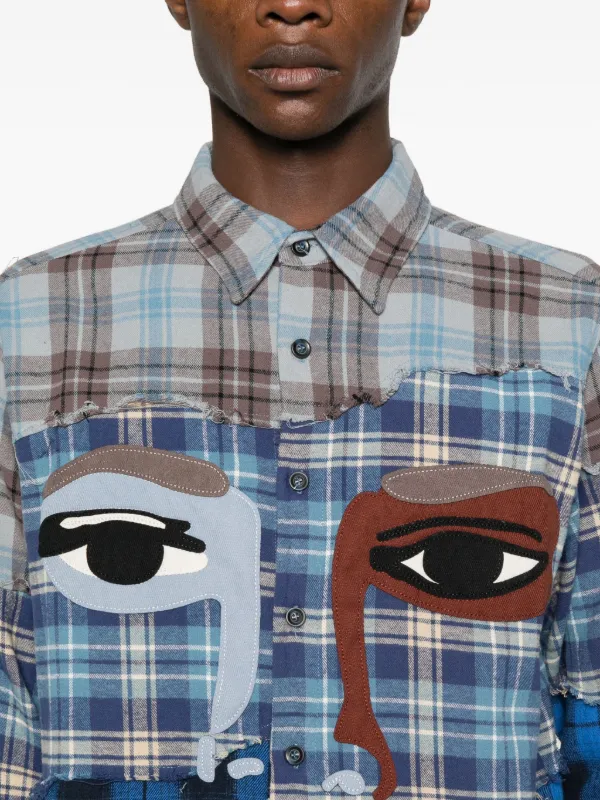 KidSuper face-appliqué Patchwork Shirt | Blue | FARFETCH