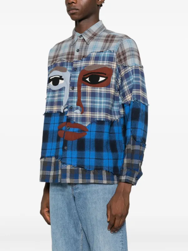 KidSuper face-appliqué Patchwork Shirt | Blue | FARFETCH