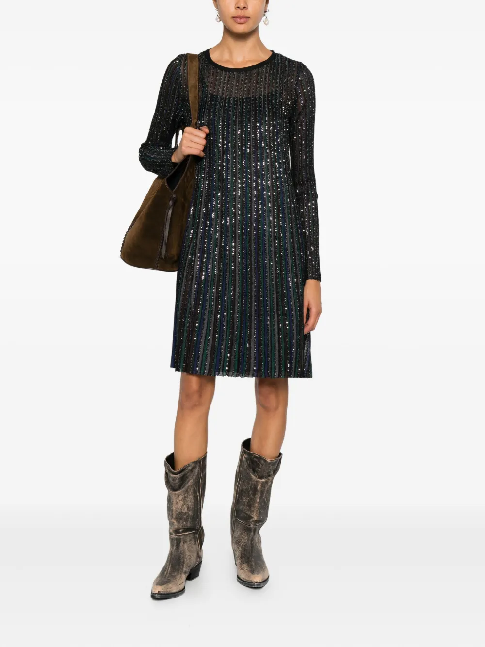 Missoni Gestreepte verfraaide jurk - Zwart