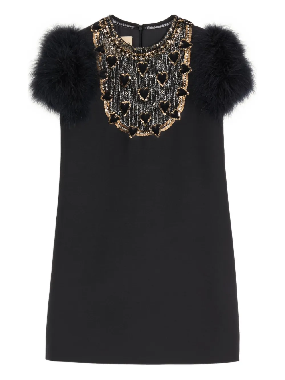 Valentino Embroidered-hearts Mini Dress In Black