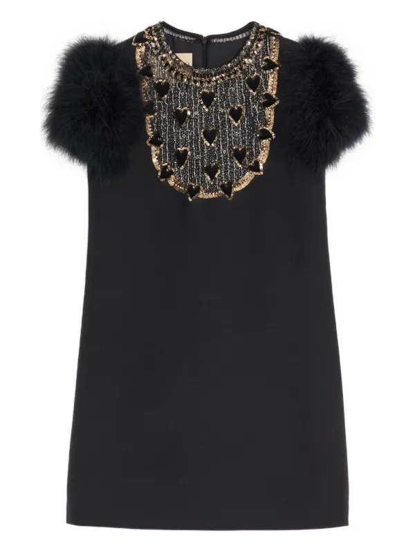 Valentino Garavani Short Crepe Couture Dress with Feathers