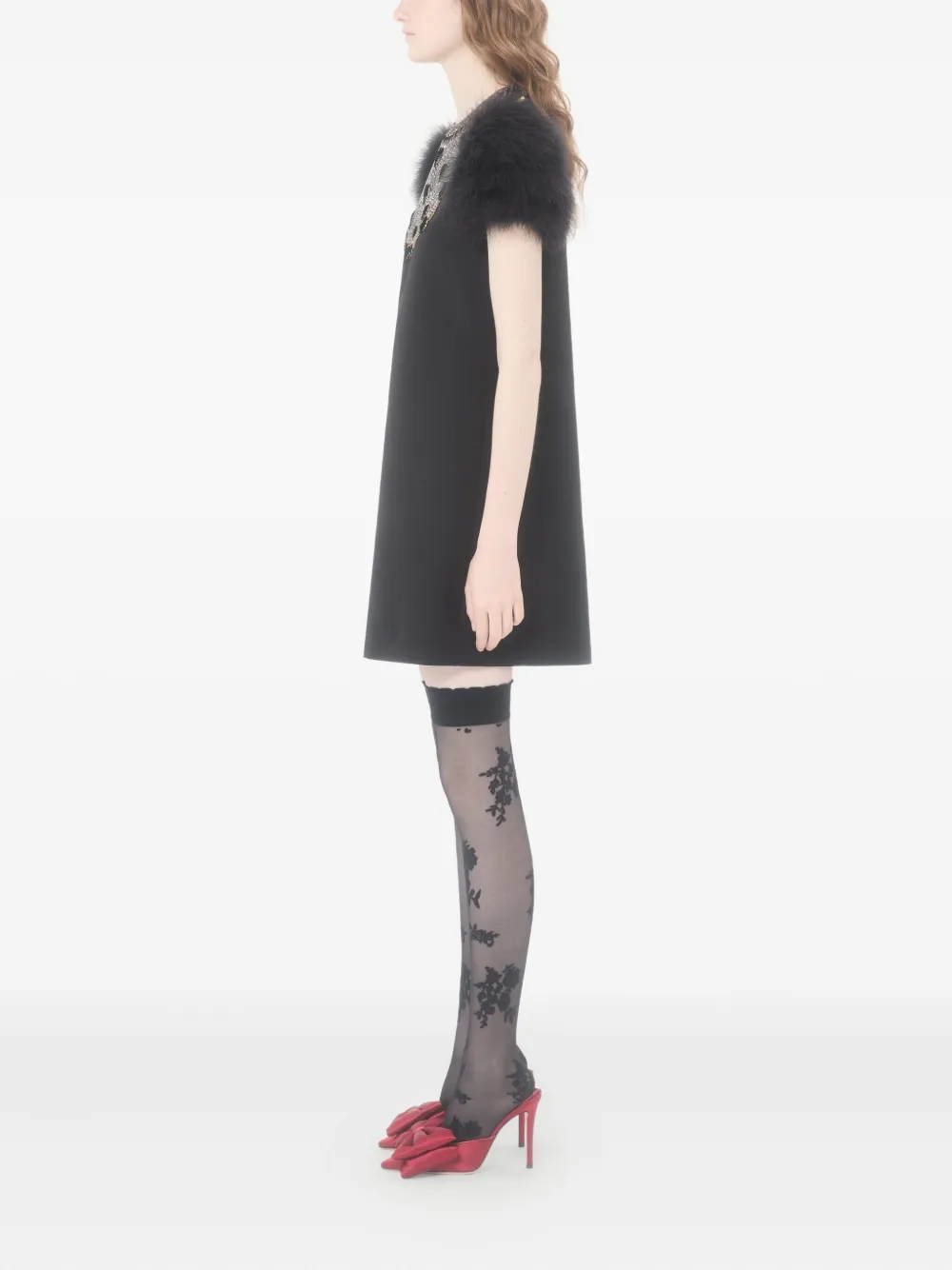 Valentino Embroidered-hearts Mini Dress In Black