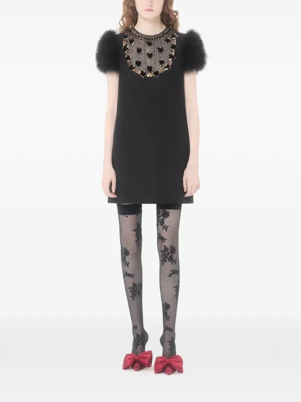 Valentino Short Crepe Couture Dress With Feathers Woman Black 38 Valentino Short Crepe Couture Dress With Feathers Woman Black 38