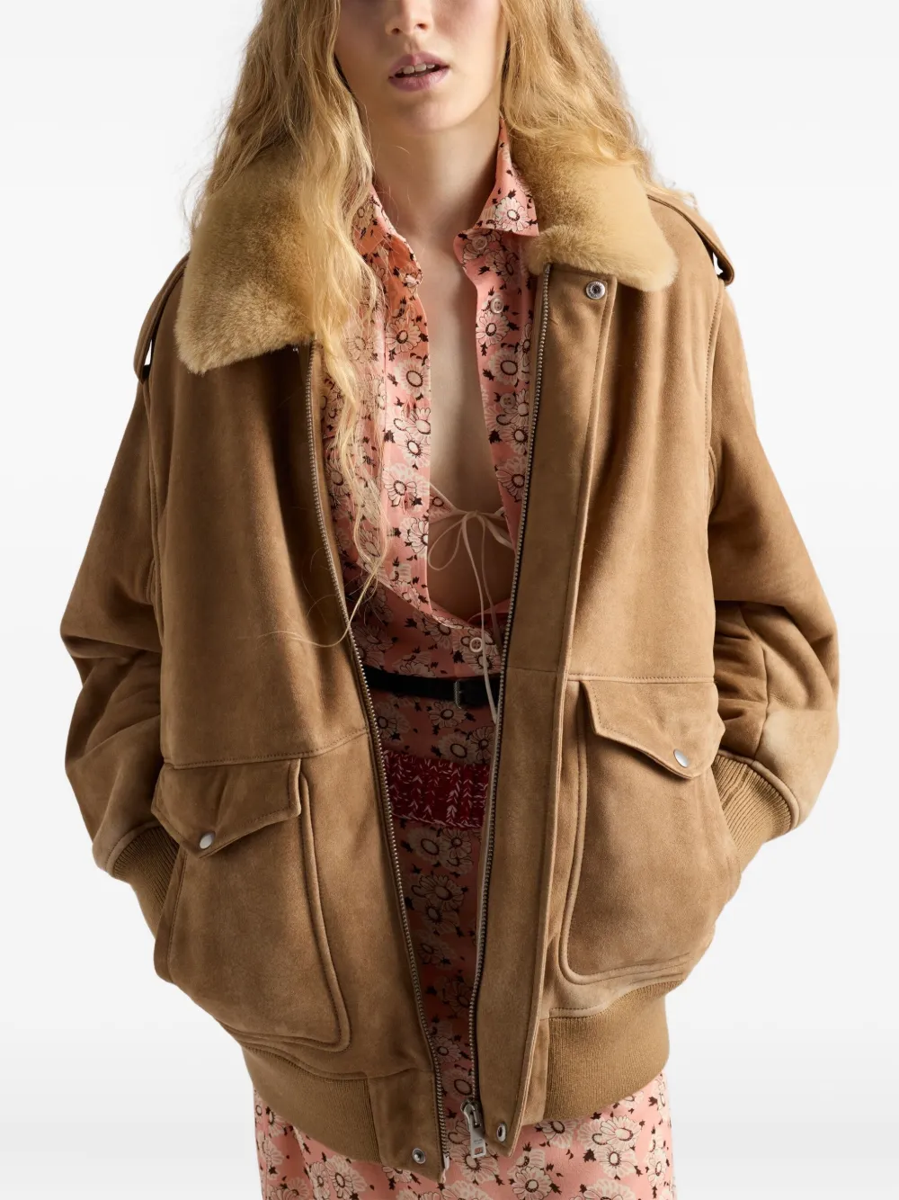 Prada Blouse met opgestikte zak en bloemen Roze