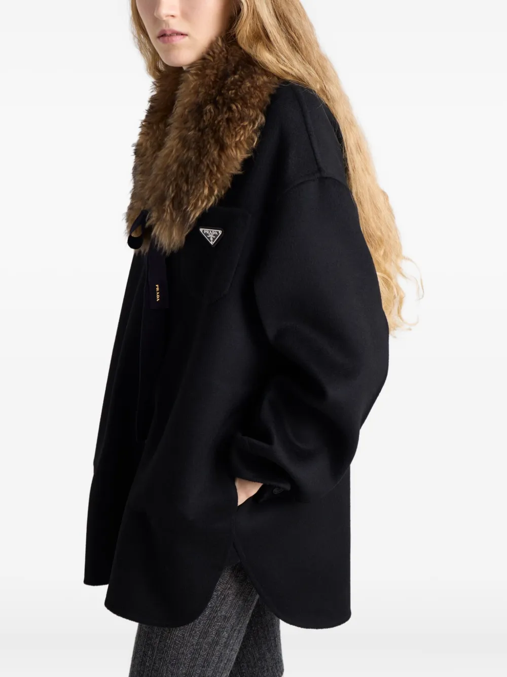 Prada Button Triangle-logo Jacket In Black