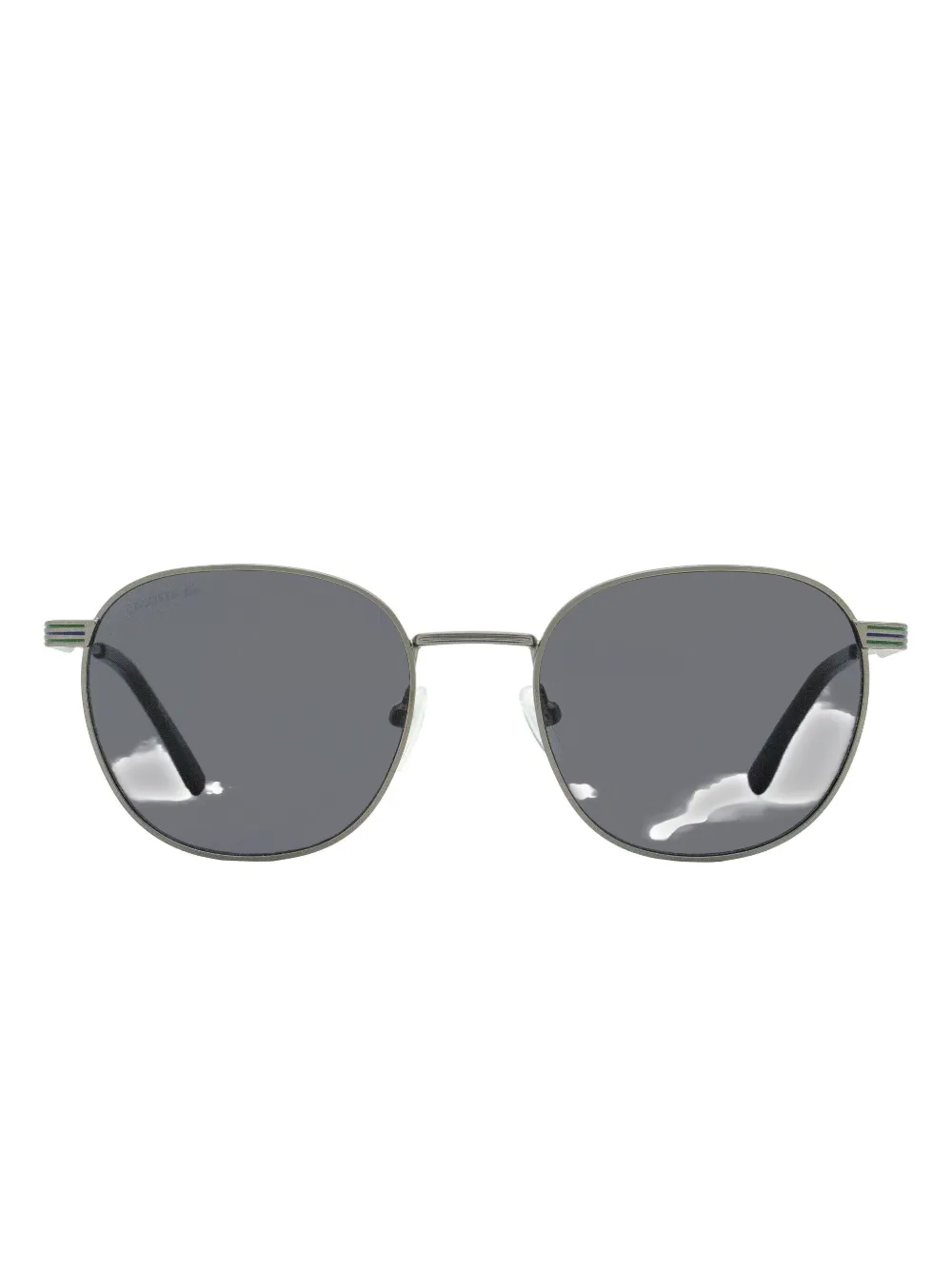Lacoste Striped Enamel Oval-frame Sunglasses In Gray
