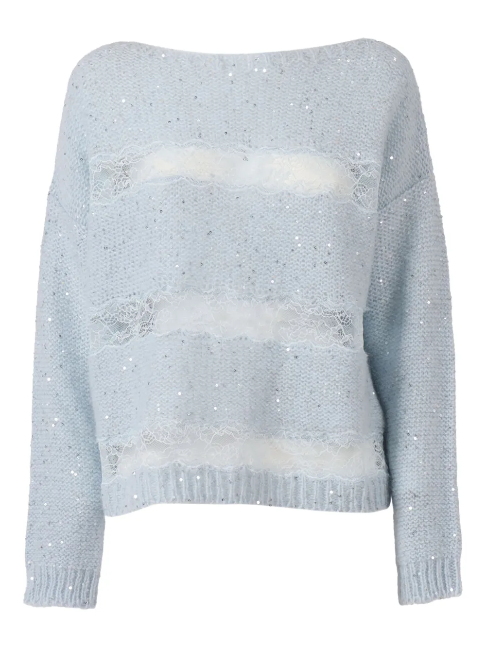 Ermanno Scervino Lace Sequin Boat-neck Sweater In Blue