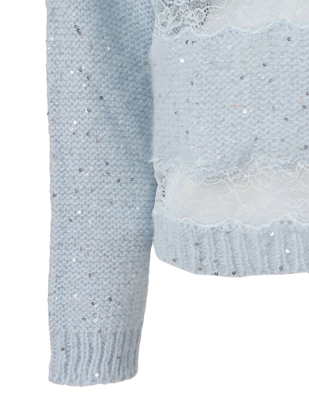 Ermanno Scervino Lace Sequin Boat-neck Sweater In Blue
