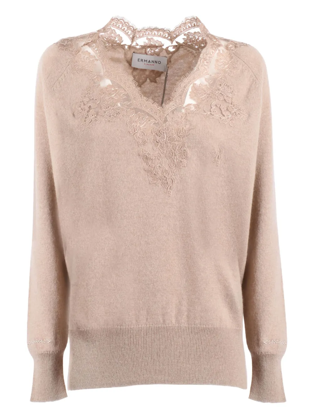 Ermanno Scervino Lace V-neck Sweater In Pink