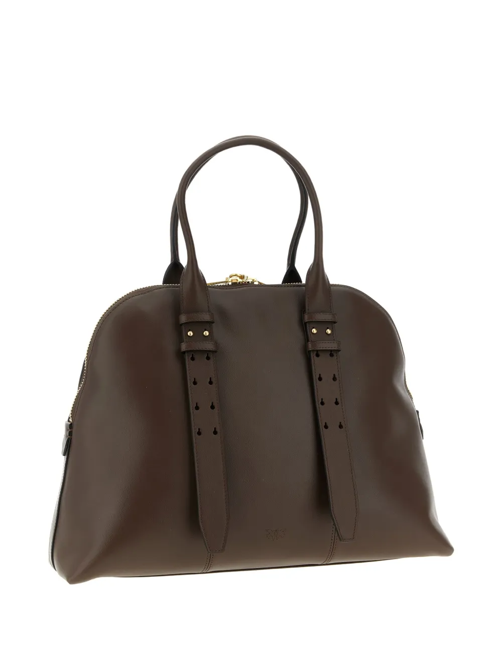 PINKO Escape love birds logo leather bowling maxi tote bag - Bruin