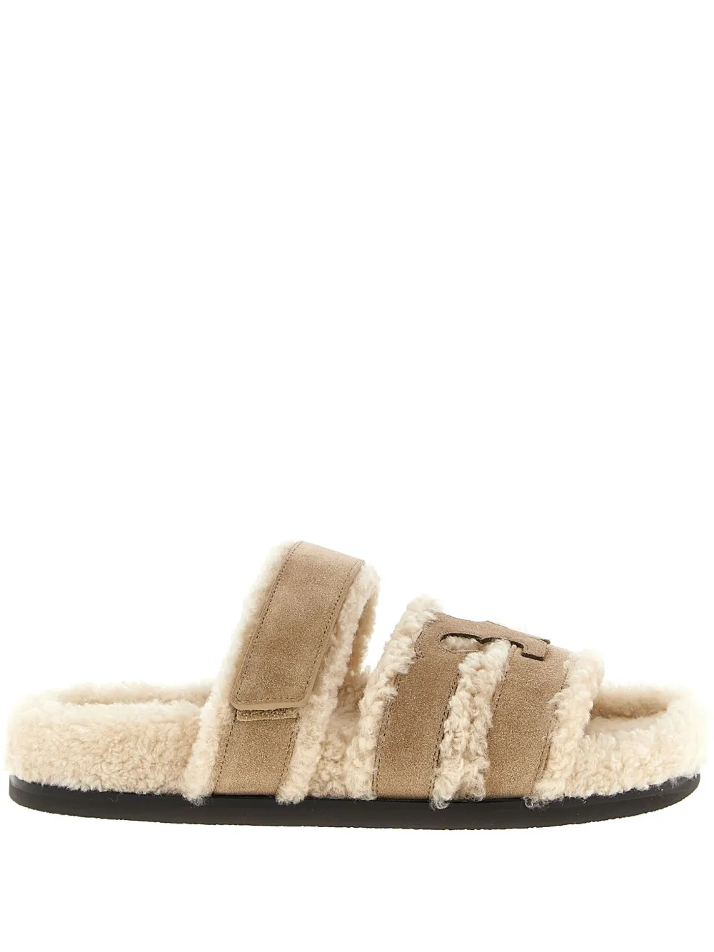 Tory Burch Ines Shearling Slides In Neutral
