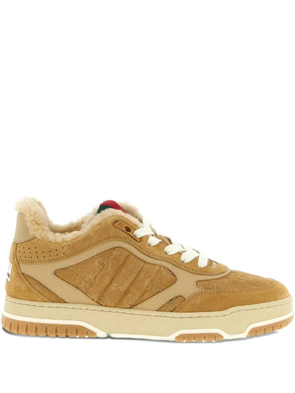 Gucci Re-web Suede Leather Sneakers in Neutrals
