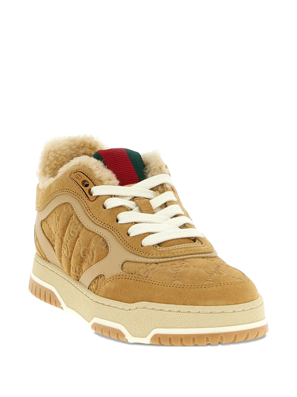 Gucci Re-web Suede Leather Sneakers In Brown