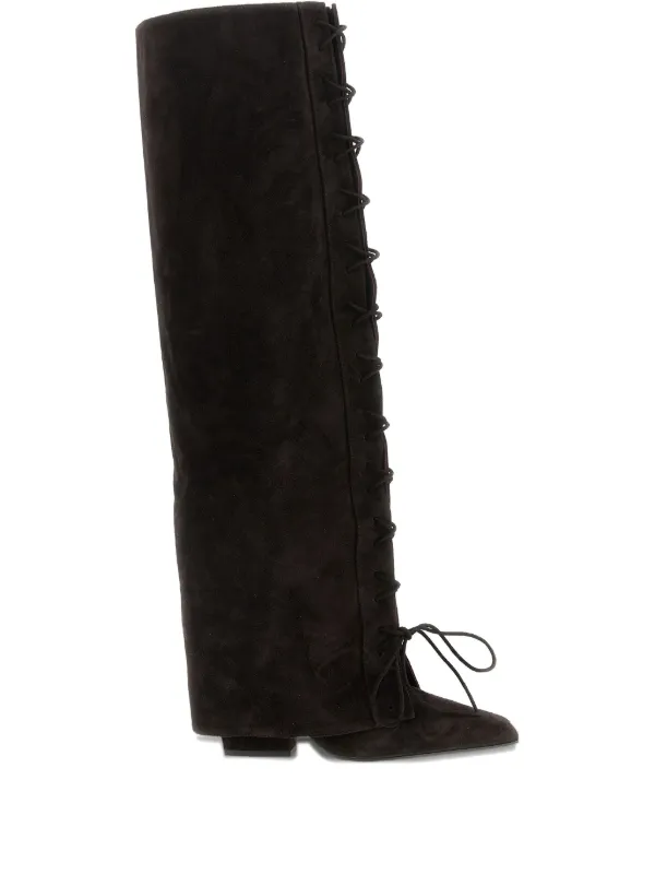 Paris Texas 100m Jane Fold Over Lace-up Boots in Brown