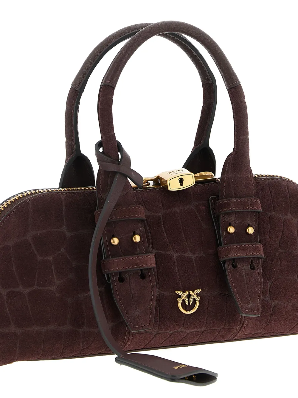 Pinko Escape Baguette Coconut Print Love Birds Handbag In Brown