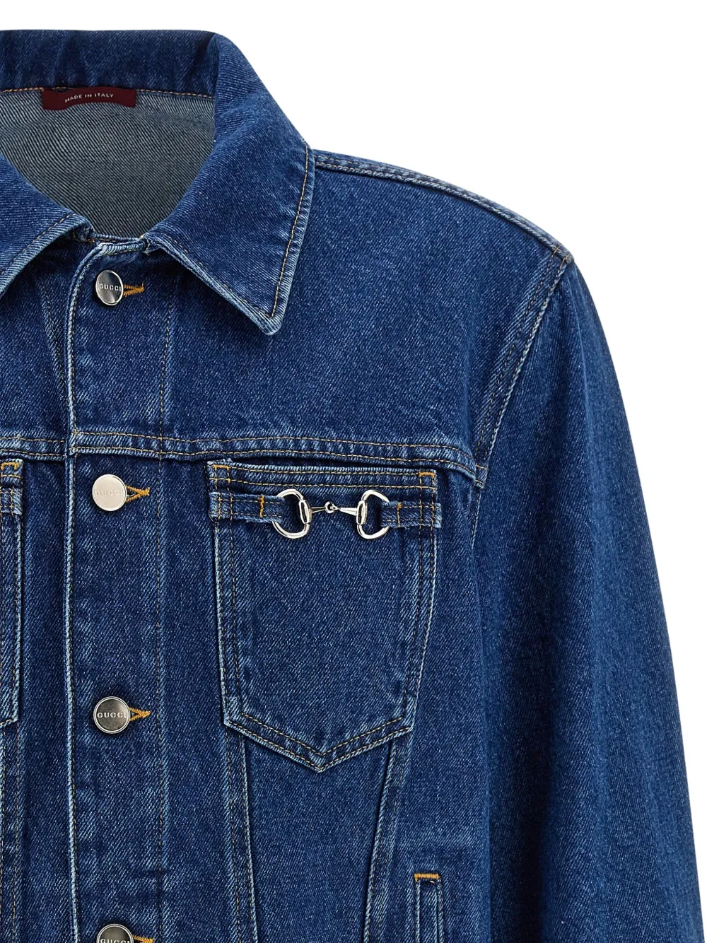 Gucci Contrast-stitching Horsebit Denim Jacket In Blue