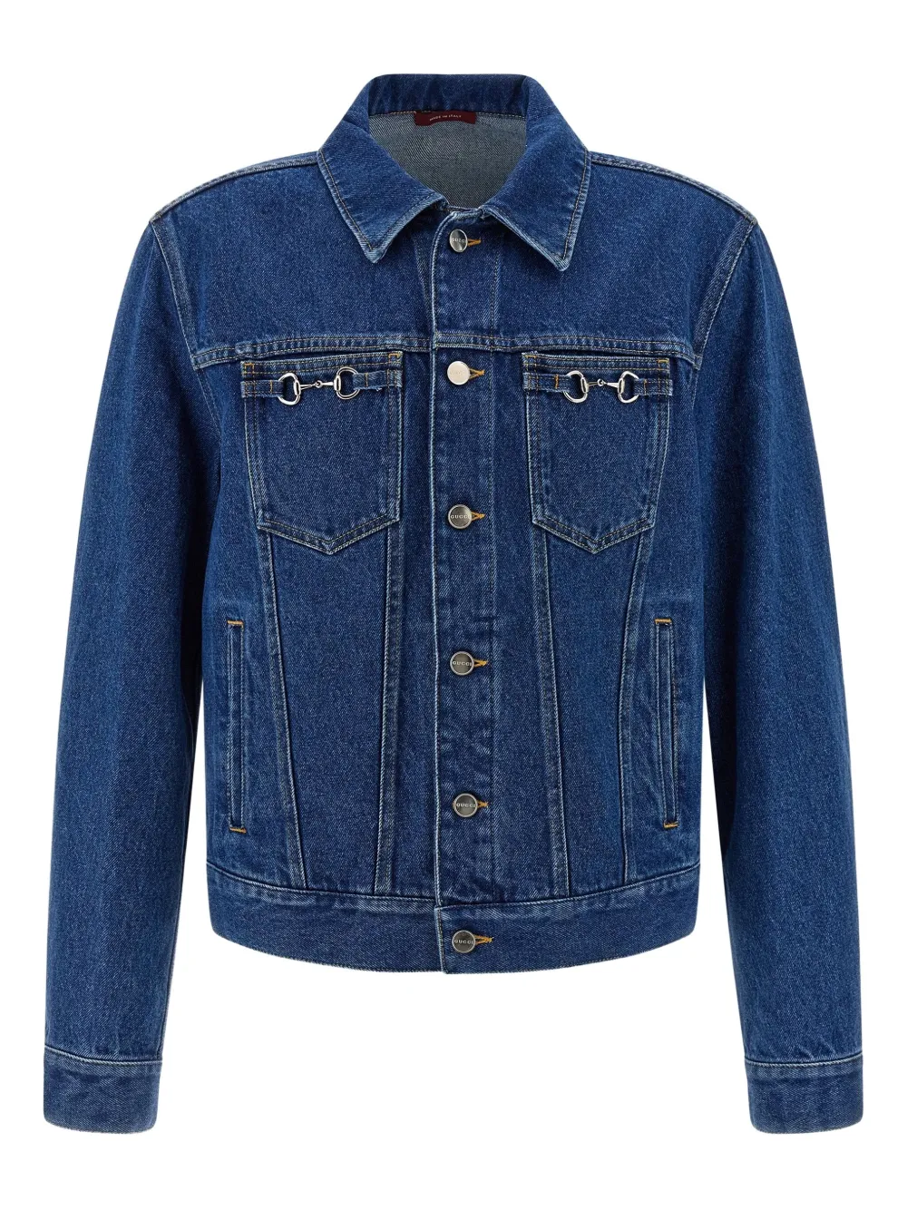Gucci Contrast-stitching Horsebit Denim Jacket In Blue
