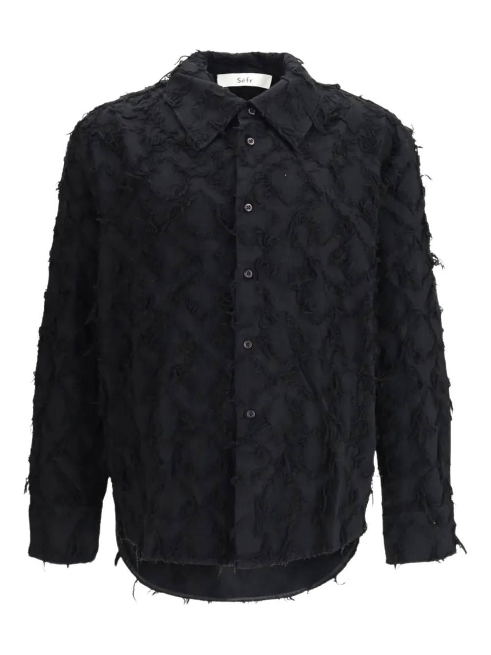 Séfr fringed twill long-sleeve shirt - Black
