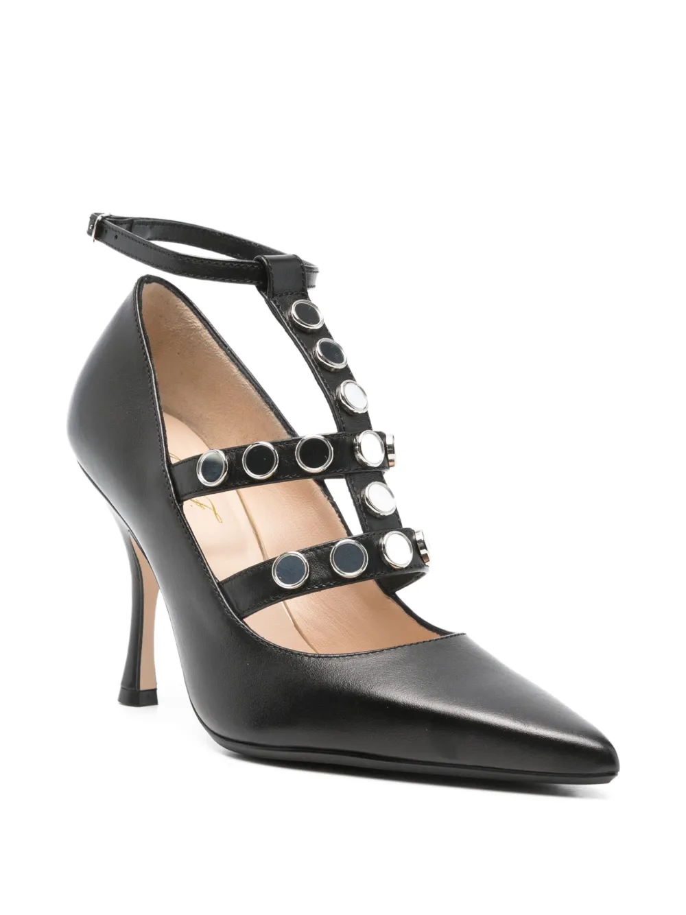 Anna F. Pumps met leren hak Zwart