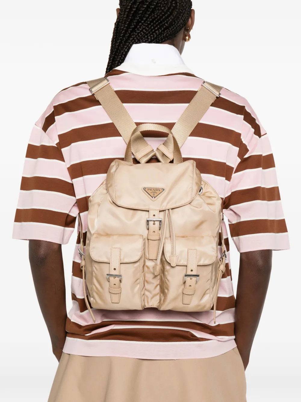  Prada Buckle-detail Backpack - Neutrals 