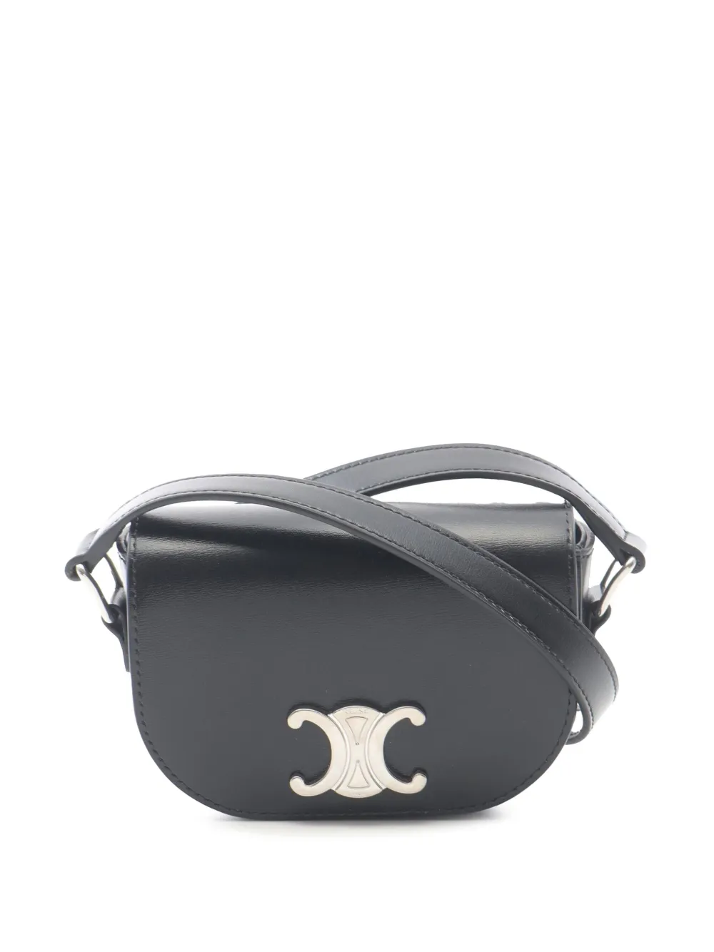 Pre-owned Celine 2021-2025 Mini Leather Triomphe Crossbody Bag In Black