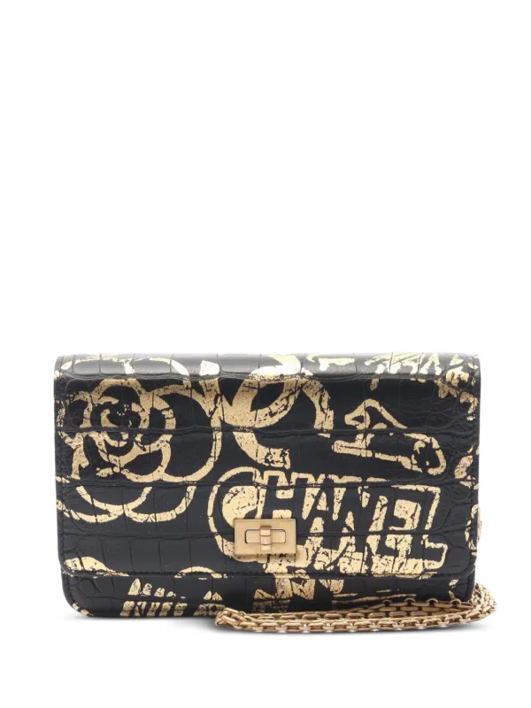 CHANEL Pre-Owned 2019 Calfskin Crocodile Embossed Graffiti